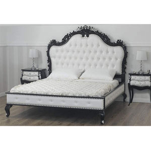 European Double Size Baroque Bed Modern <b>White</b> Teak Wood with <b>Nightstands</b> Fancy Design Durable for Bedroom - Product Image 1
