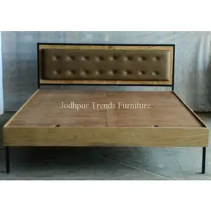 エレガントなベッドルーム家具キングサイズ生地ベッド布張りキングサイズベッドデザイン収納スペース付き木製ベッド