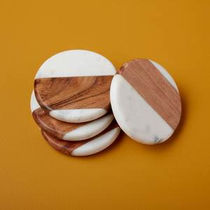 Usine en gros de haute qualité 10 cm blanc rond marbre et sous-verres en bois boissons fabriquées en Inde - Product Image 2