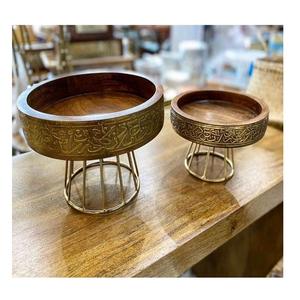 <b>Set</b> of 2 Different Sizes Decorative <b>Bowl</b> Fantastic Design Wooden <b>Dessert</b> Serving <b>Bowl</b> With Iron Stand In Bulk - Product Image 1