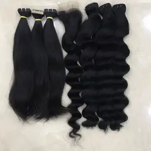 Doğal düz ve doğal dalgalı saç en çok satan bakire işlenmemiş insan saçı uzatma çift çizilmiş insan saç demeti Vietnam