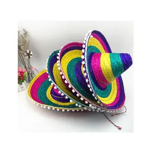 Multi colorido chapéu de palha de palmeira mexicana para homens mulheres/méxico sombrero Chapéu de Grandes Dimensões