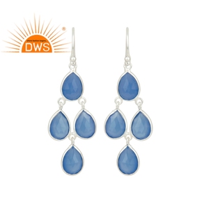 Multi Blue Chalcedony Gemstone Drop Earring Jewelry Wholesaler Indian Handmade <b>Solid</b> 925 <b>Silver</b> Jewelry Supplier - Product Image 1