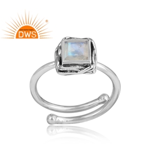 Anillo Ajustable Apilable de Plata de Ley 925 Oxidada con Piedra Lunar Arcoíris Natural, Joyería Unisex de Moda para Bodas, Venta al por Mayor - Product Image 2