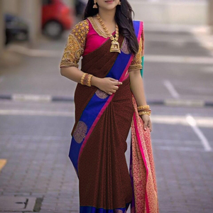 Banarasi seda Jacquard Sari blusa suave algodón señoras desgaste para fiesta diaria Festival étnico indio paquistaní ropa al por mayor - Product Image 1