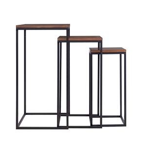 Modern Black Metal <b>Nesting</b> Side Central <b>Table</b> <b>Set</b> of 3 with Wooden Top for Dining in Home Hotels Restaurants Living Room Use - Product Image 2