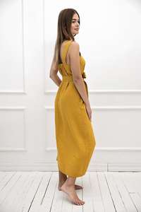 Vestido largo de lino y algodón sin mangas para mujer, traje de talla grande, color naranja - Product Image 5