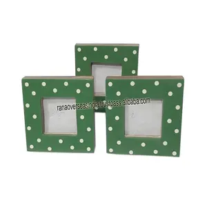 Wooden Picture Frame Display for Tabletop With Square Shape In Green & White Color Set Of 3
