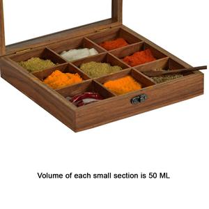 Wooden Spice <b>Box</b> with 9 Compartments Detachable Design Hand Crafted Masala Dabba with Spoon for <b>Kitchen</b> <b>Storage</b> Qualcosa Brand - Product Image 6