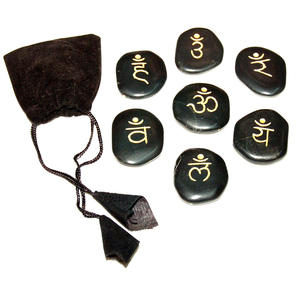 Get Online Black Agate Engraved <b>Chakra</b> Sanskrit <b>Set</b> : Black Agate Engraved <b>Chakra</b> Sanskrit <b>Set</b> for Sale - Product Image 1