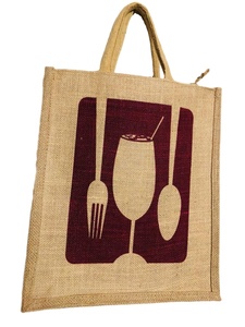 Sac de courses décontracté en soie écologique avec imprimé verre à vin, fourchette et cuillère, fermeture éclair, réutilisable, style simple, usage quotidien - Product Image 4