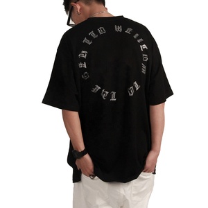 Wholesale Eco-Friendly Breathable Heavyweight 100% Cotton Men's T-Shirt Custom Black Oversized <b>Drop</b> Shoulder Rhinestone Design - Product Image 1