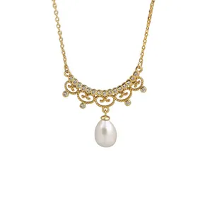 巴洛克复古优雅珠宝领de plata 14k镀金925纯银镀金珍珠项链