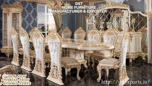 Juego de Comedor Moderno de Madera de Teca de Lujo Estilo Rococó Italiano, Muebles de Comedor Clásicos Tallados de Alta Gama - Product Image 4