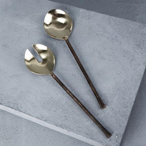 Service à salade en acier inoxydable, poignée rustique noire faite à la main, avec tête ronde, accessoires de cuisine, 1 pièce - Product Image 1