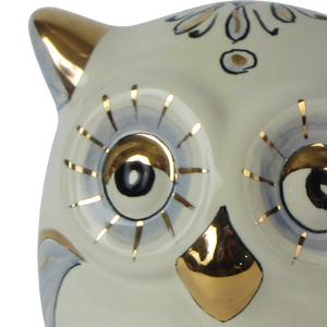 SAMBUCO CERAMICS Búho de Cerámica Hecho a Mano para Decoración del Hogar, 10 cm, Pintado a Mano con Oro Puro y Brillo Metálico Rojo - Product Image 2