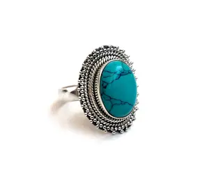 绿松石主宝石银戒指和戒指首饰类型女款戒