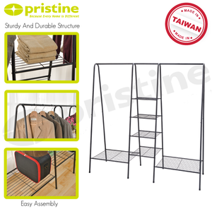 Modern Metal Coat <b>Rack</b> with 4 Shelves Freestanding for Bedroom Living Room Storage Multipurpose Minimalist Design - Product Image 5