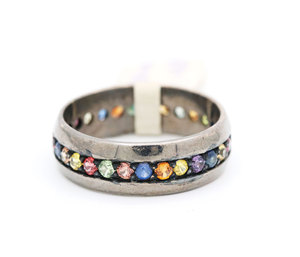 Última colección Natural Multi-zafiro piedra preciosa 925 plata esterlina sólida Vintage hecho a mano banda anillo joyería para venta al por mayor - Product Image 1