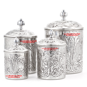 Silver Plated Kitchen <b>Canister</b> <b>Set</b> of 4 Elegant Design Metal Silver Finished <b>Canister</b> <b>Set</b> for Home Kitchen Decoration - Product Image 6
