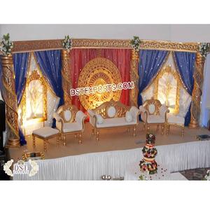 ชุดรูปแบบเปิดสำหรับงานแต่งงานตกแต่งเวทีสีทองงานต้อนรับงานแต่งงานของชาวมุสลิมเวทีสีทองงานต้อนรับสำหรับงานแต่งงานของตกแต่งเวทีอินเดีย - Product Image 1