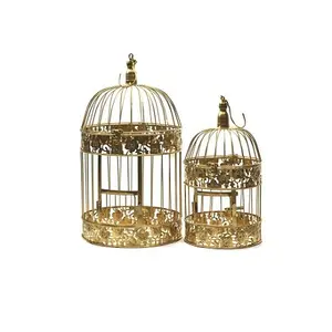2 गोल सोने के रंग शुद्ध लोहे के पक्षी के विभिन्न आकार के लोहे के तार लटका हुआ पक्षी पिंजरे
