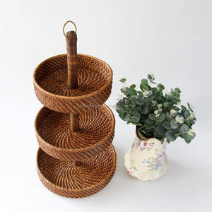 Juego de cesta de bandeja de ratán tejida a mano de Vietnam de 3 vajilla elegante y decorativa para servir - Product Image 6