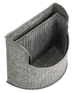 Rustic Silver Metal <b>Vertical</b> Ribbed Design Galvanized <b>Wall</b> Mounted Flower <b>Planter</b> Pots - Product Image 2
