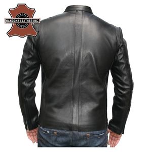 Fashion High Street Winter Leather Bomber Jacket for <b>Men</b> Genuine Leather Waterproof Breathable Full Sleeves Waist Band 6 Pockets - Product Image 2