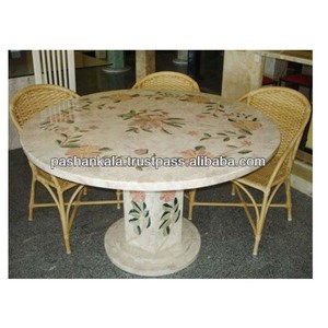 Plateaux de table en marbre blanc avec incrustations de marqueterie en pierre dure - Product Image 1