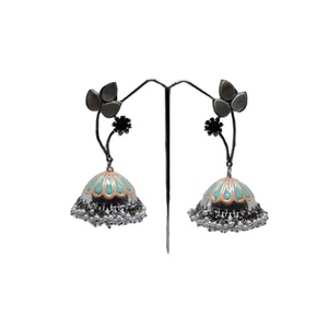 wholesale latest fasion 2025 trending meenakari <b>silver</b> look alike brass hoop stud <b>jhumka</b> earing for girls and women - Product Image 1