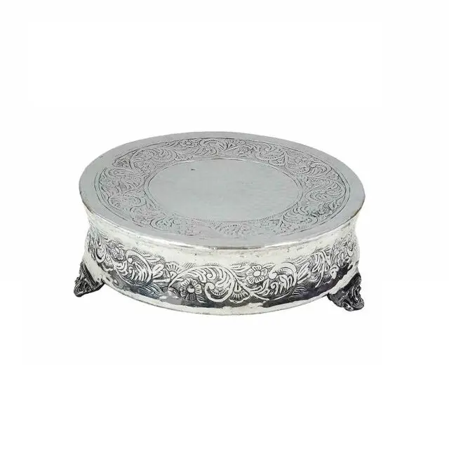 Silver Embossed Round Nickel Plated Cake Stand Antique