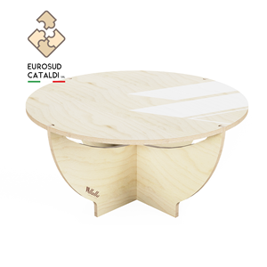 Bel tavolino rotondo basso made in Italy con sistema ad incastro per soggiorno e ufficio. Betulla 12mm di WLLALLA - Product Image 1