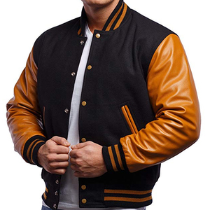 Chaquetas de Béisbol Varsity para Hombre con Logotipo Bordado Personalizado OEM, con Cuero - Product Image 1