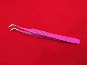 Matériel en acier inoxydable de pince à épiler mince L d'extension de cils roses professionnels avec la pointe arrondie - Product Image 4