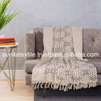 Super Quality 100% Cotton African Mud Cloth Hand Block Print Bohemian Woven Throw Sofa Runner for Home Christmas Decor Plain