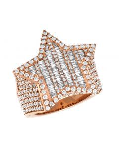 Exclusive Fully <b>Iced</b> Out Round and Baguette Star Shape Classic Style Diamond Studded White Gold Engagement <b>Ring</b> for Men - Product Image 2