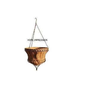 Jardinière suspendue en fer forgé et rotin, forme ronde, aspect moderne et élégant, en fibre de coco, pour pots et jardinières de jardin - Product Image 5