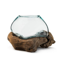 Vente en Gros : Verre Fondu sur Bois Flotté, Vase en Verre Soufflé sur Bois, Décoration d'Intérieur