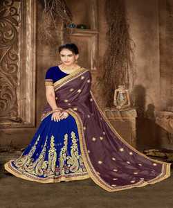 Vêtements de fête Designer brodé Net Soie Fleur Conception Indienne Dames Porter Orange Couleur Saree Avec Blouse Pièce Perle Travail Sari Ethnique - Product Image 5