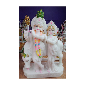 Sculpture du dieu Jodi en marbre, Radha Krishna, avec vache - Product Image 1