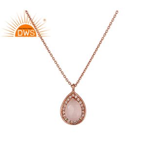สร้อยคอประดับจี้หินอัญมณีสีโรสควอตซ์,สร้อยคอประดับจี้หินสีโรสโกลด์ - Product Image 1