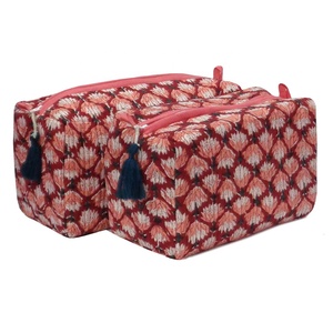 2026 Hot Selling Direct Manufacturer Dholamaru Flower Hand Block Printed Cotton Canvas Cosmetic Bags for Sale - Product Image 1