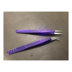 แหนบต่อขนตาสแตนเลสเคลือบสีฟ้าแบบแยกแหลมแบบตรงโลโก้ตามสั่ง - Product Image 1