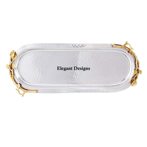 Plato de servir de Metal de forma Rectangular, plato hecho a mano de calidad barata, bandeja de servicio con acabado martillado de acero inoxidable - Product Image 2