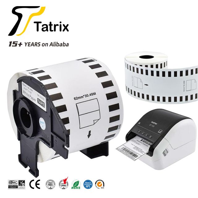 Tatrix DK22205 62mm Black on White Self Adhesive Thermal Paper Shipping Label Roll DK-22205 DK22205 for Brother QL-700 Printer