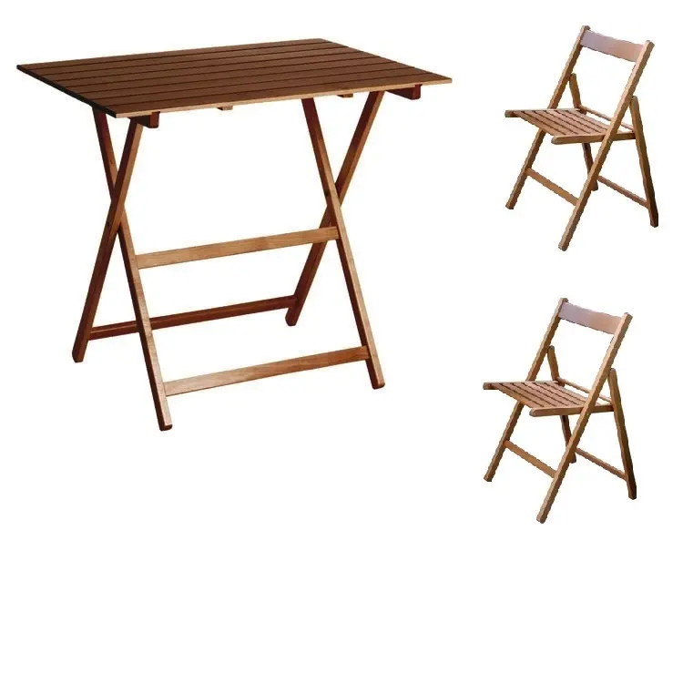 High quality Made in Italy Folding Set table cm 60x80 with 2 chairs in solid beech wood for indoor and gardne use walnut color