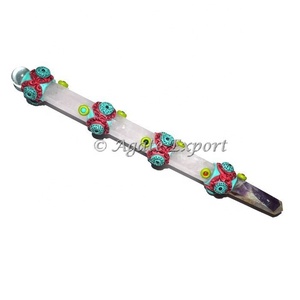 Varitas curativas de Chakra tibetanas de cuarzo rosa de cristal - Product Image 1