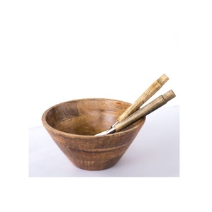 Bol de service en bois antique, écologique, en bois naturel, fourchette, cuillère, bol à salade pour la vaisselle, produit chaud en emballage carton - Product Image 2