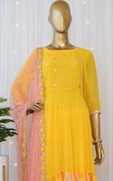 Robe Anarkali jaune à miroir pour femmes, tunique de travail, avec respirateur Dupatta, prêt à porter, nouvelle collection